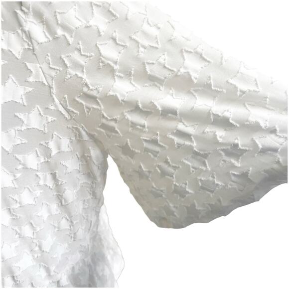 Lane Bryant Textured Peplum Stars Blouse Size 14/16 White V-Neck Button Playful - Picture 5 of 12